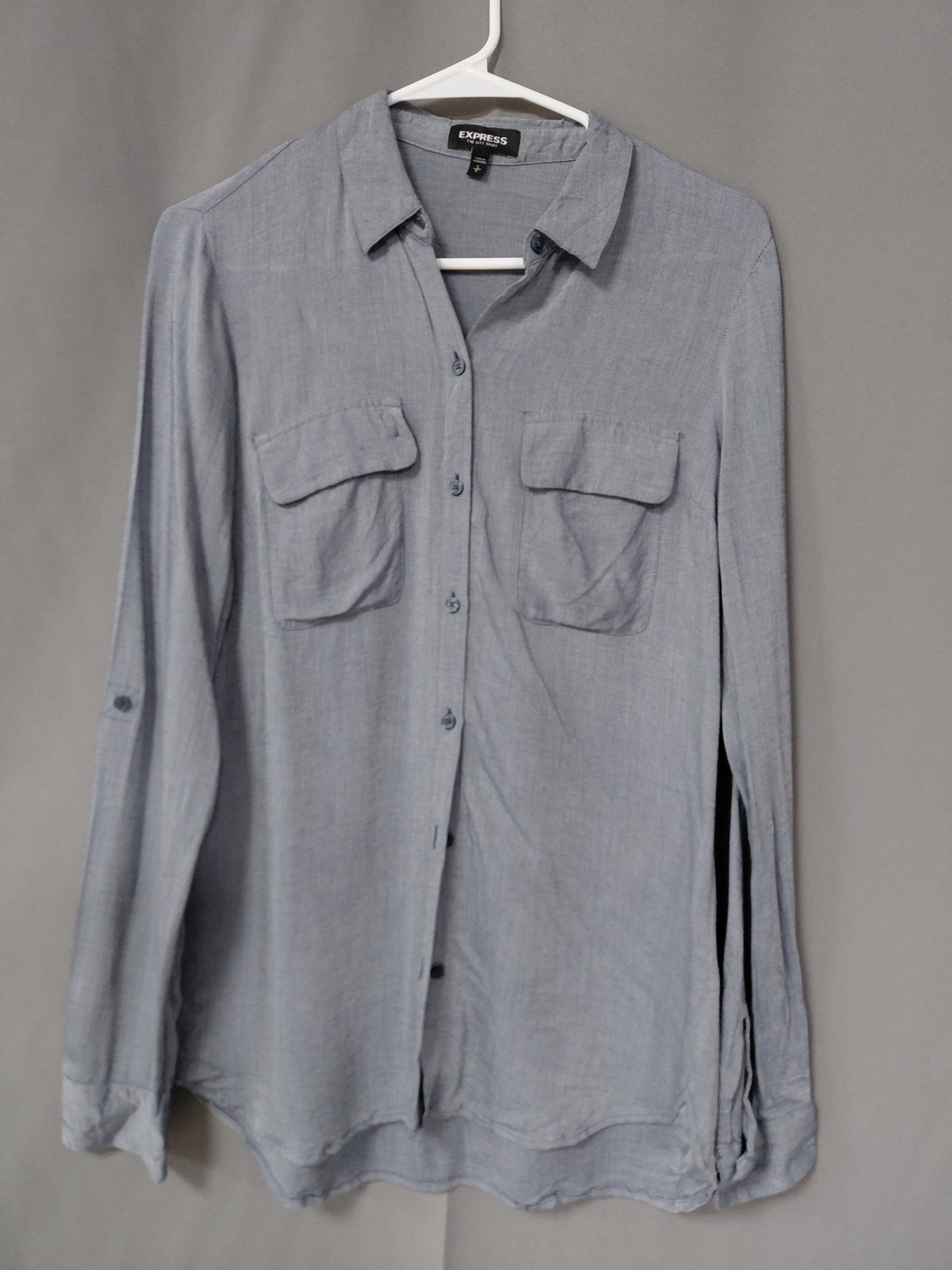 Express The City Shirt Blue Striped Utility Button-Up Shirt Women Size S/P
